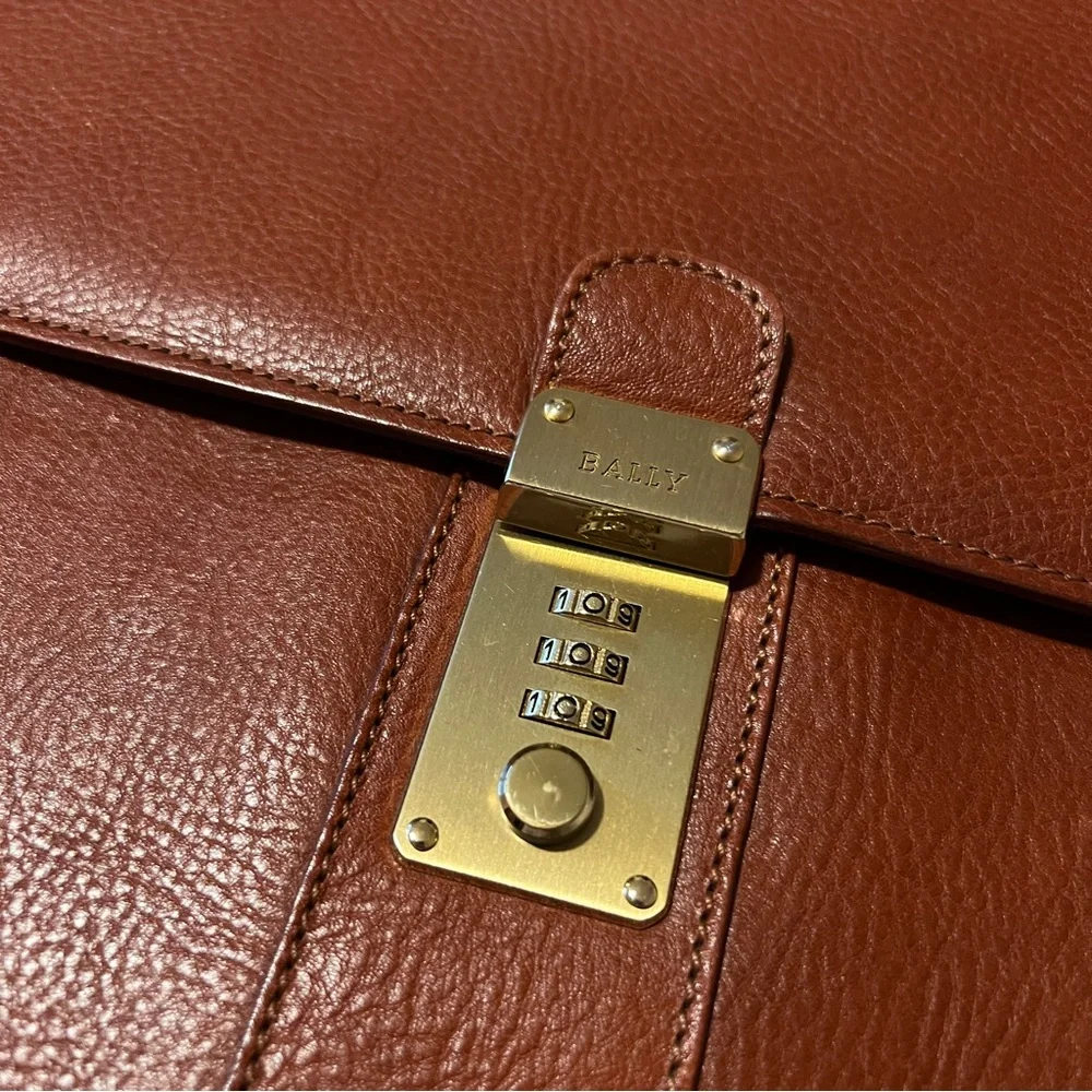 Vintage Bally Swiss Leather Attache Briefcase Brass Combo Lock